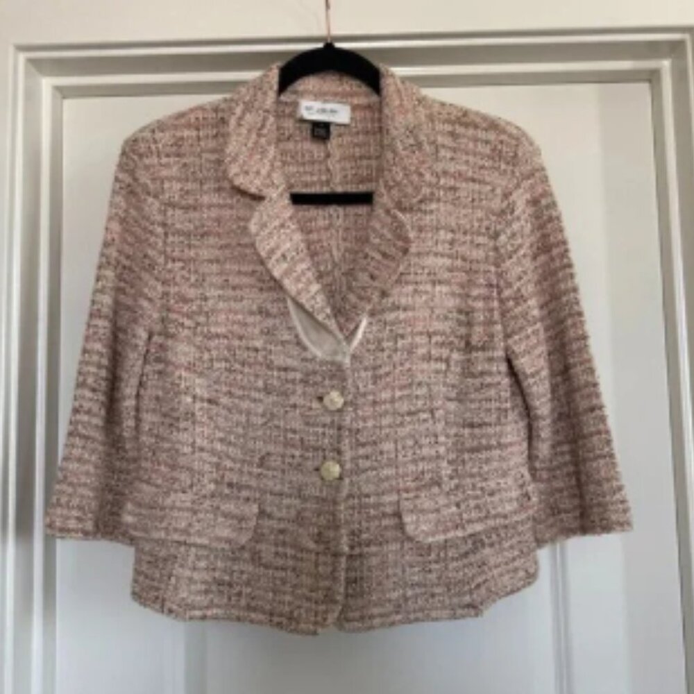 St John Collection Pink Tweed Y2K Light Academia Classic sz 12 blazer